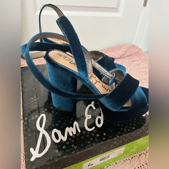 Sam Edelman Dark Blue Velvet Platform Heels - Picture 7 of 15